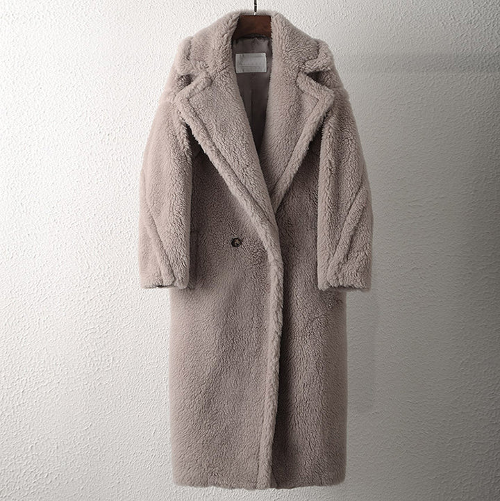 Long Teddy Coat with V-Neck