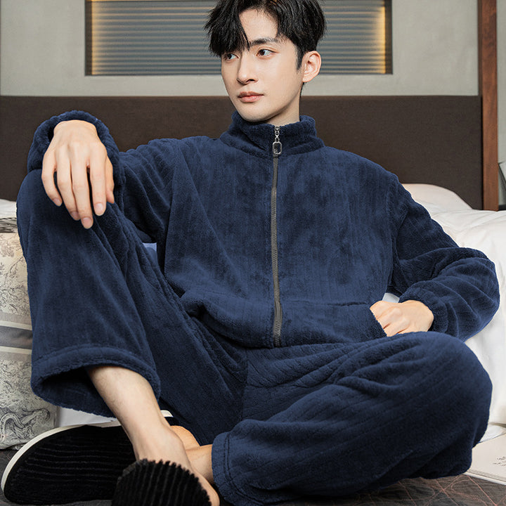 Pair-Pajama-Set made of coral fleece, lined, with zipper