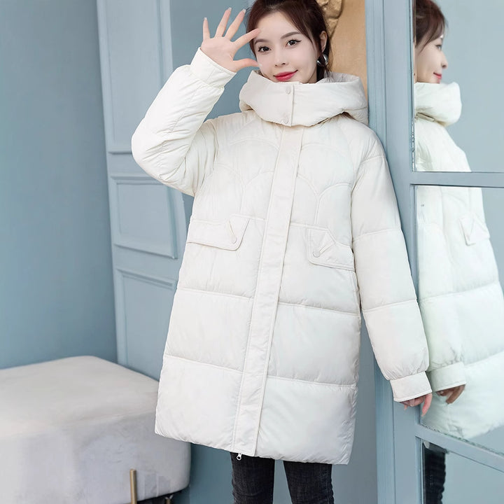 Long women's quilted jacket, padded, loose fit