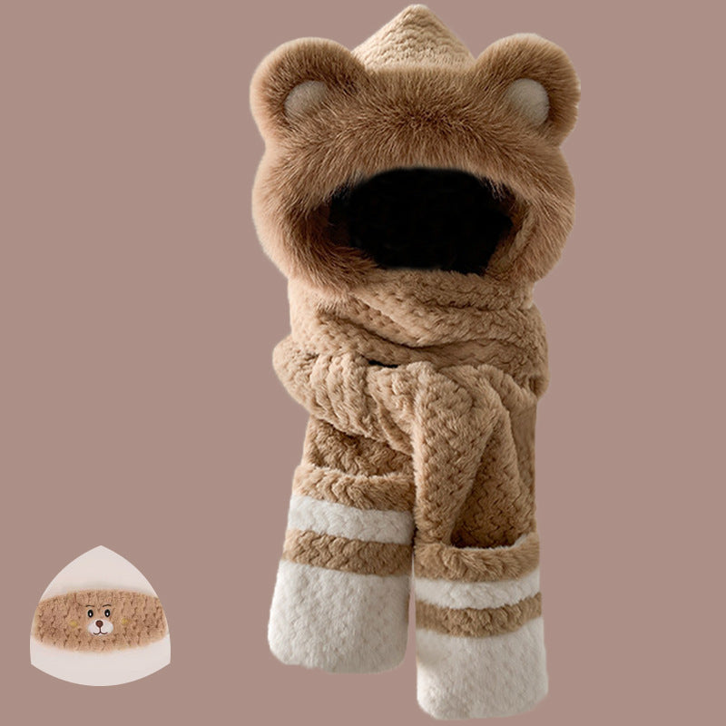 Fluffy set consisting of hat with fox ears and scarf