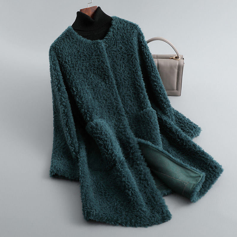 Ladies Sheepskin Coat, mid-length, Granulate Look