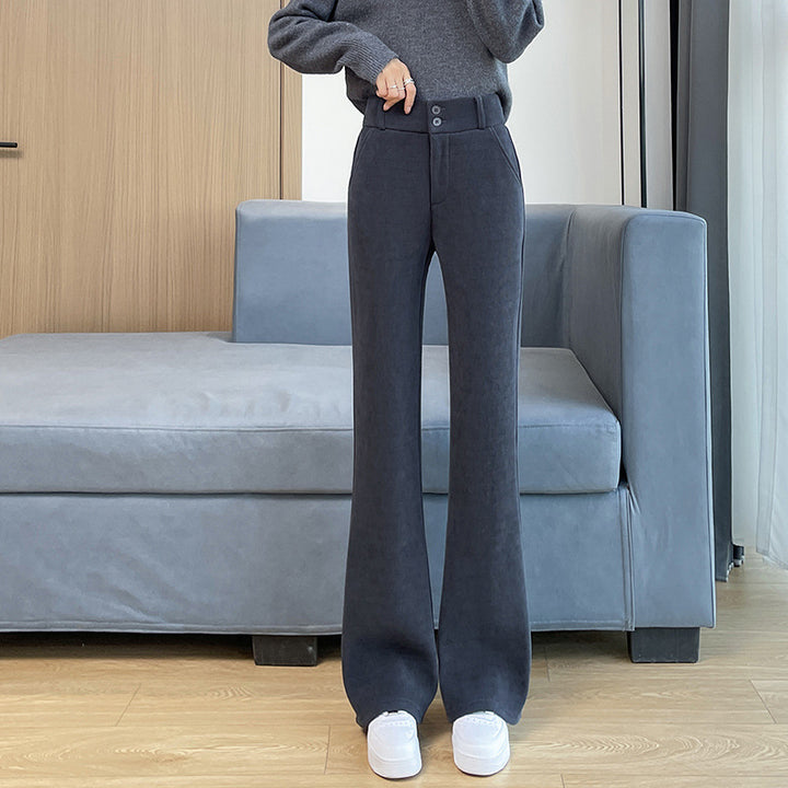 Fleece-lined corduroy pants with a slight flare
