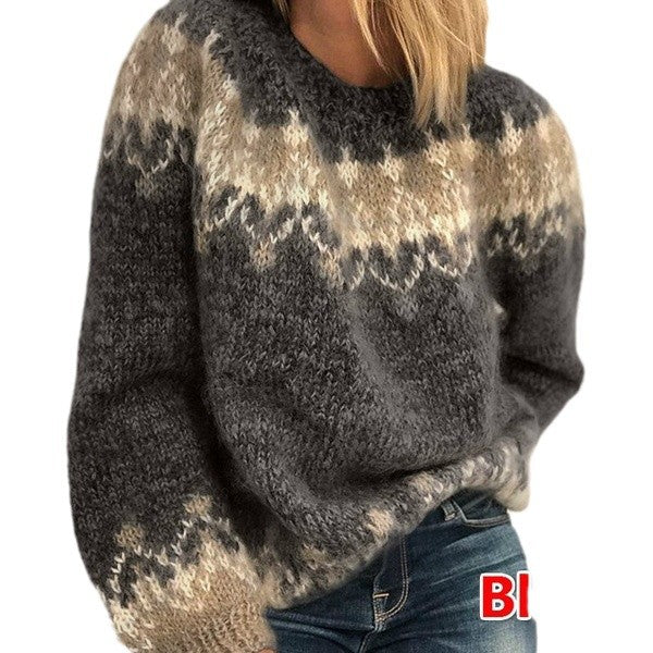 Loose knitted pullover made of mohair blend with jacquard pattern