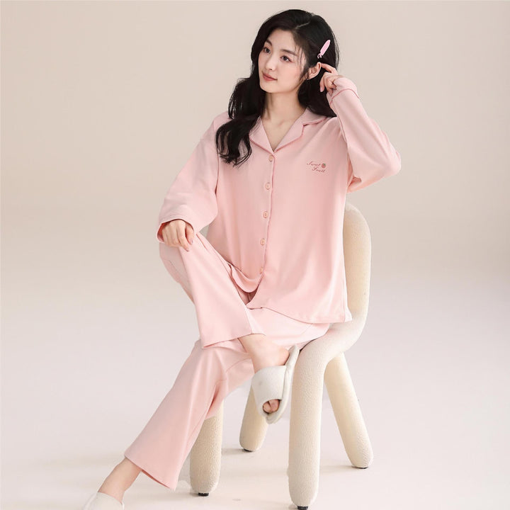 Pair-Pajama-Set, Cotton, Long Sleeve, with Chest Padding