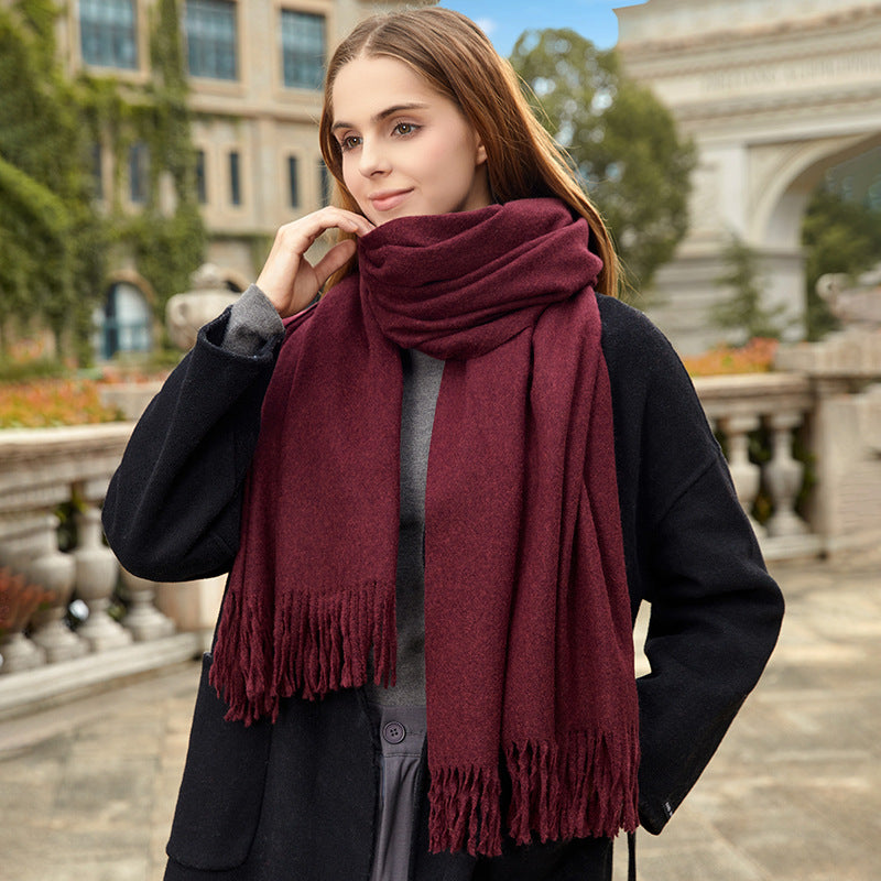 Solid color wool scarf, wearable as a scarf or stole