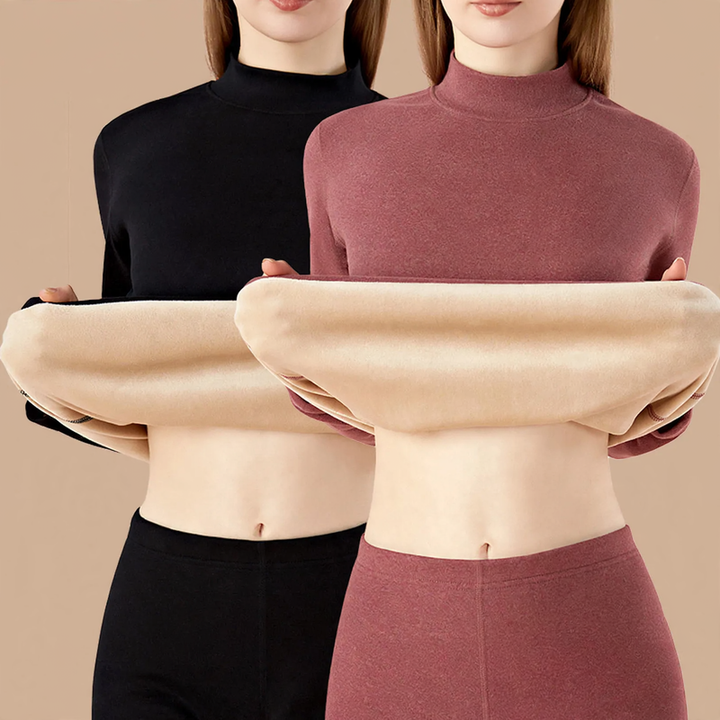 Padded thermal underwear set for women, stand-up collar