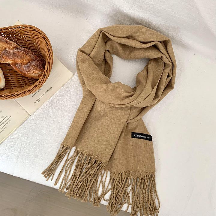 Solid color scarf with fringes, warming