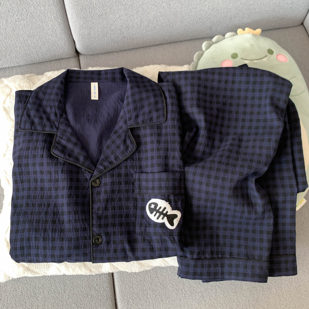 Men's Pajama Set, Cotton Muslin, Long Sleeve, Checked