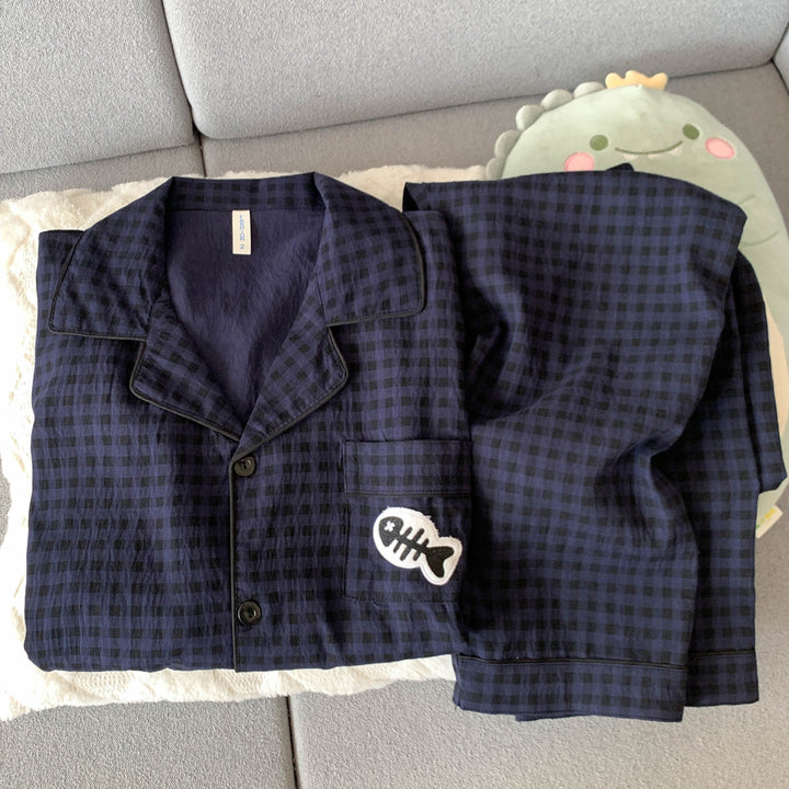 Men's Pajama Set, Cotton Muslin, Long Sleeve, Checked