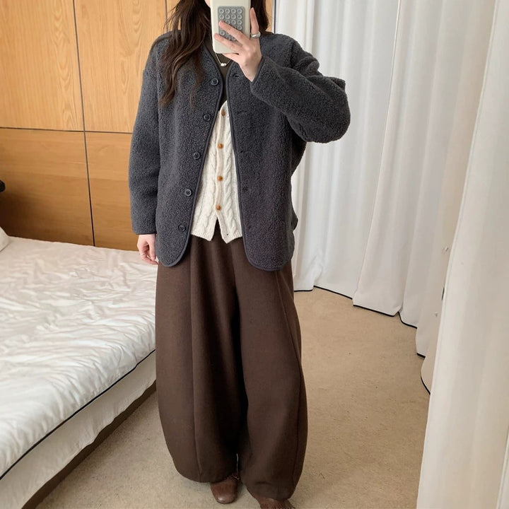 Sheepskin imitation cardigan, loose, warm