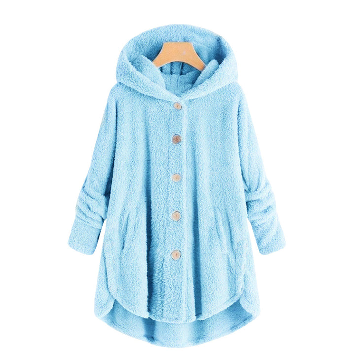 Ladies plush jacket with button placket, asymmetrical