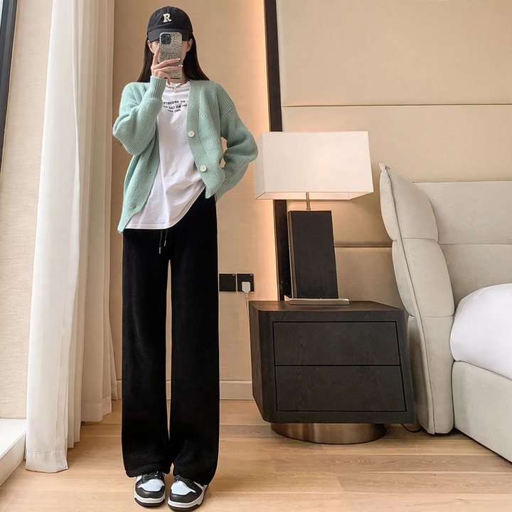 Chenille-Cord-Wide-Pants with High Waist