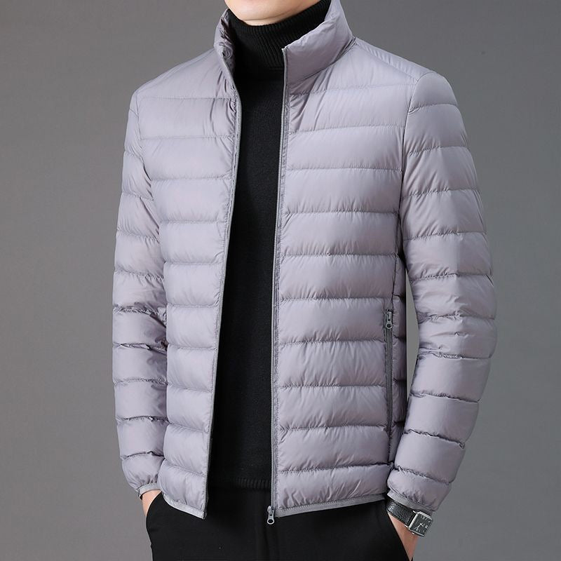 Light men's padded jacket with stand-up collar