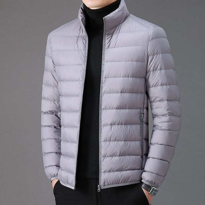 Light men's padded jacket with stand-up collar