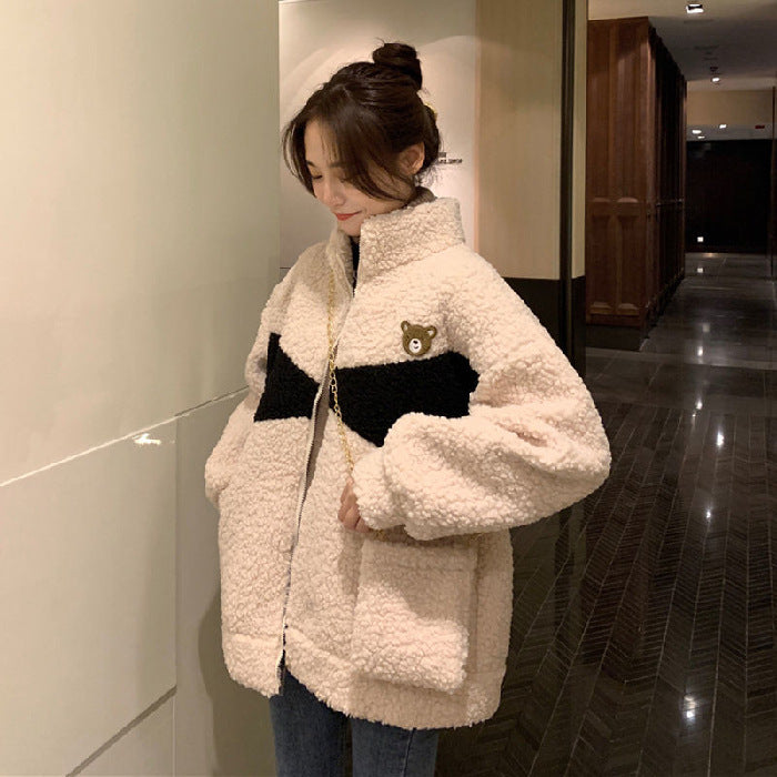 Women's cardigan made of lamb fleece imitation, insulated, oversized