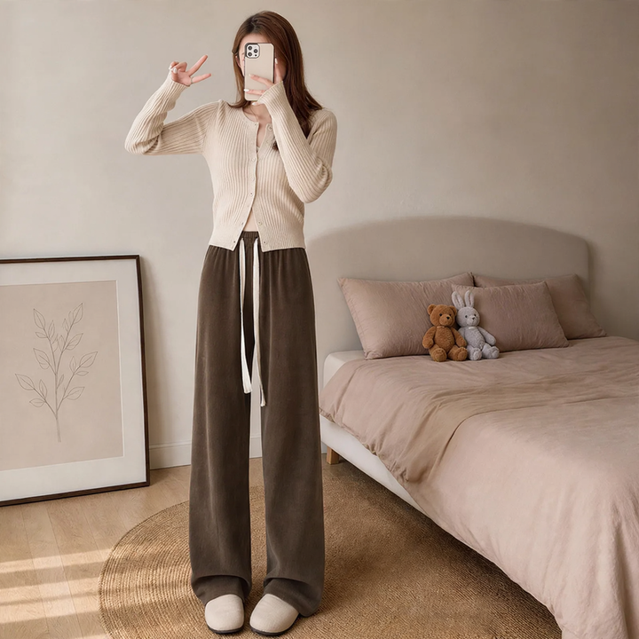 Padded cord trousers, straight cut