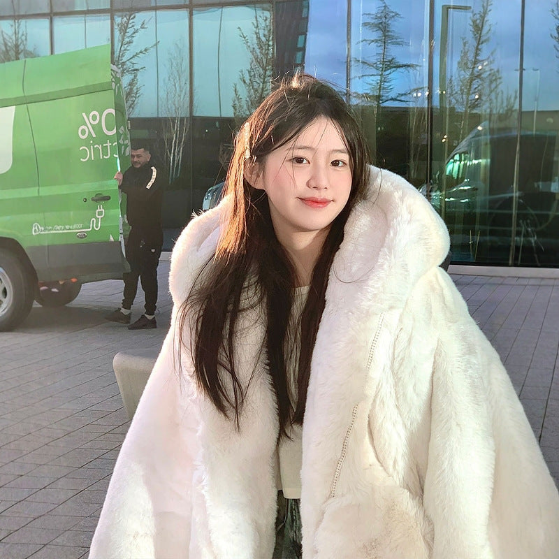 Women’s coat made of rabbit and lamb fur, mid-length