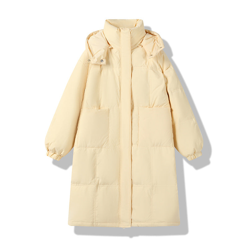 Long women's winter jacket with hood