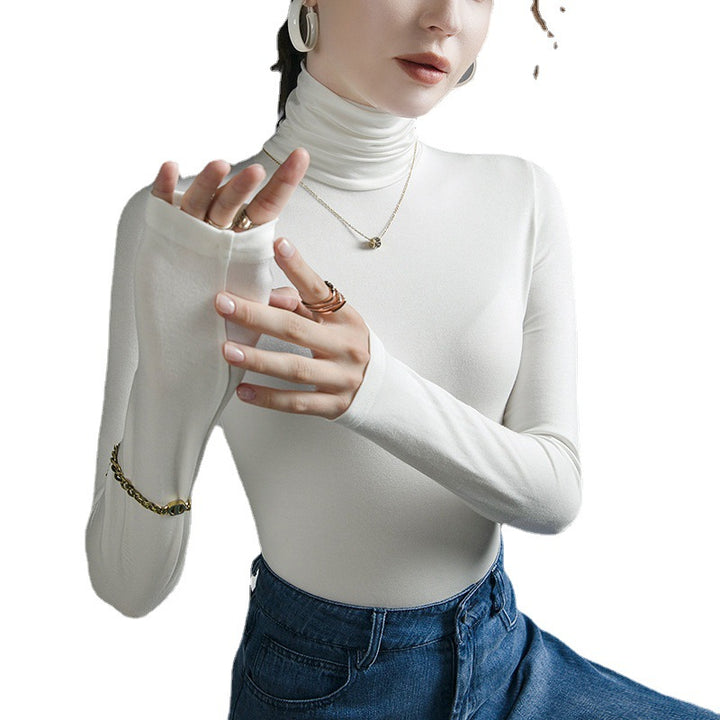 Elastic women's long-sleeve shirt with roll collar