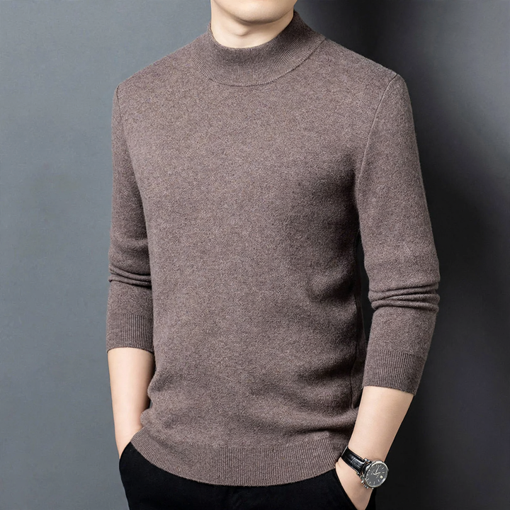 Fine-knit sweater with standing collar