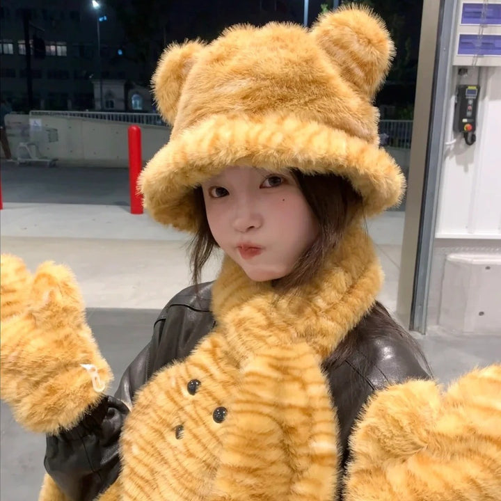 Winter set with hat, scarf, gloves, and bag