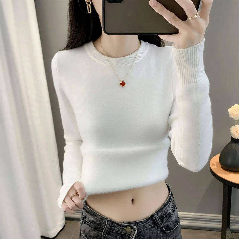 Women's knit sweater with lining, warm and figure-hugging