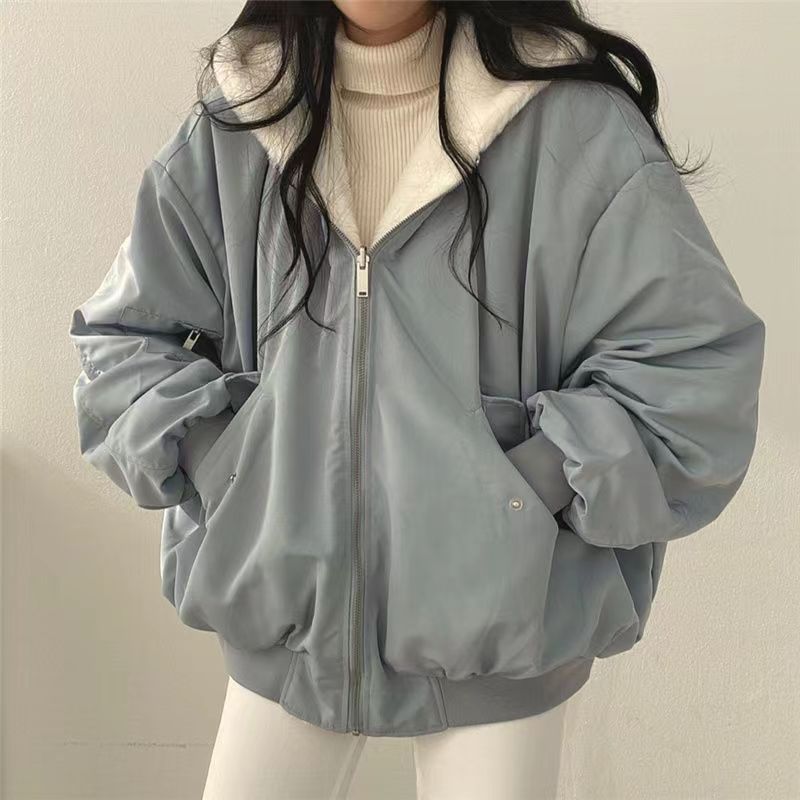 Reversible, padded hoodie with lambskin look