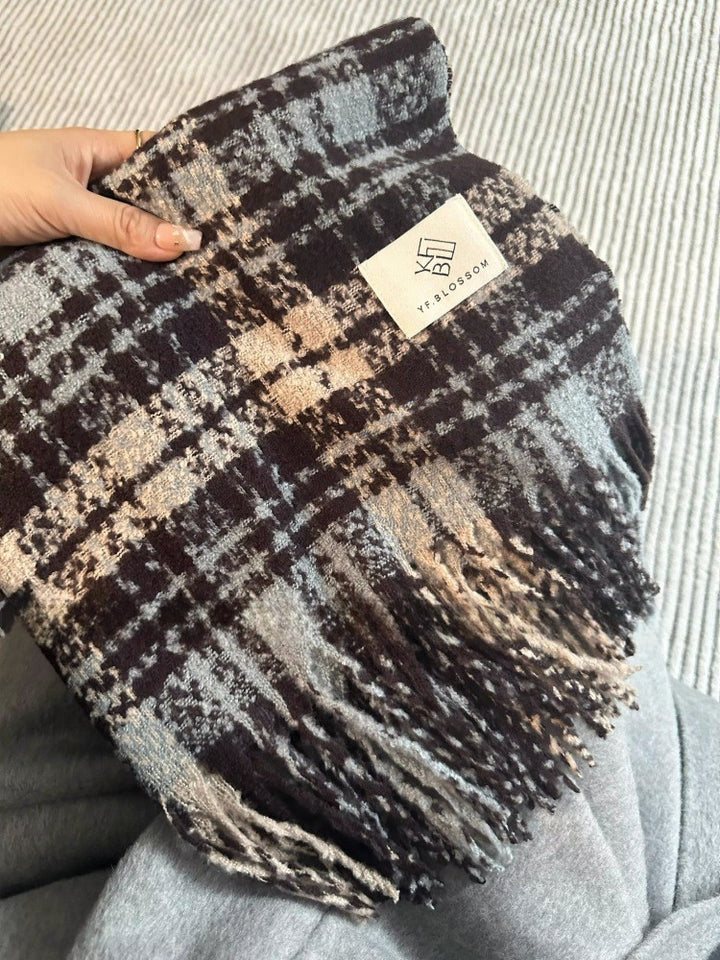 Knitted winter scarf with bear motif