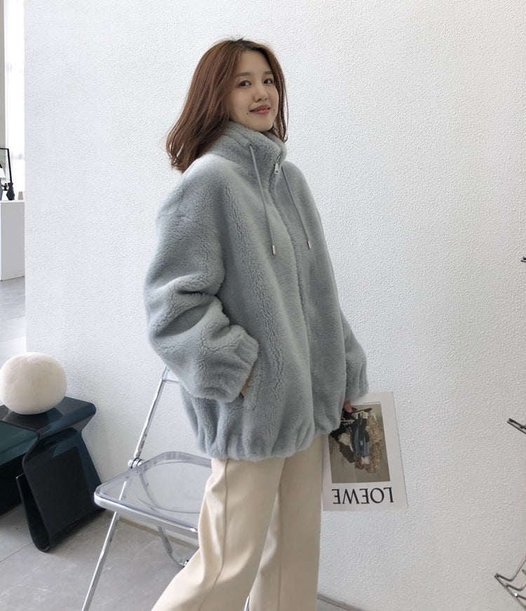 Women's coat, mid-length, stand-up collar, loose