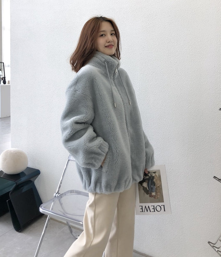 Women's coat, mid-length, stand-up collar, loose
