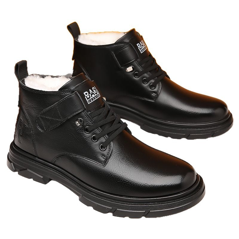 Padded men's winter boots, high-top, PU leather