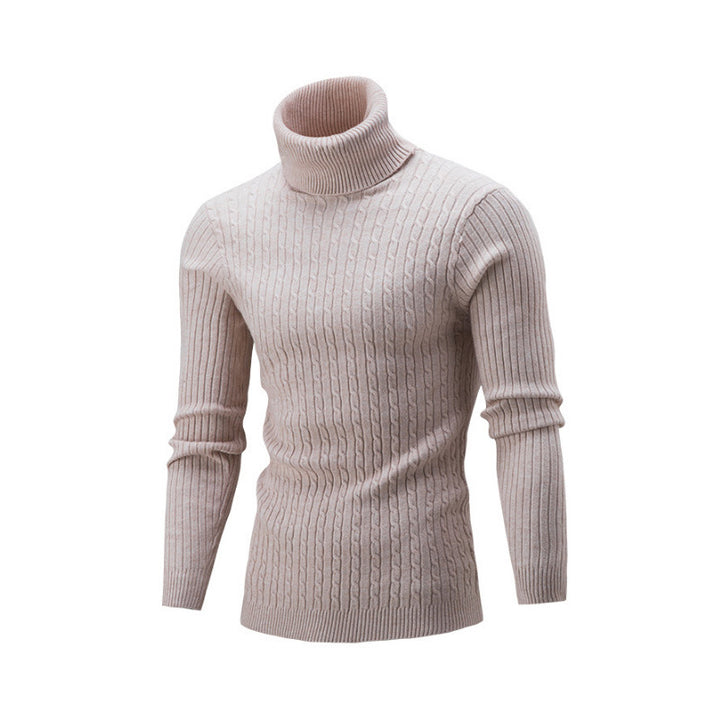 Men's knitted sweater with roll neck and cable pattern