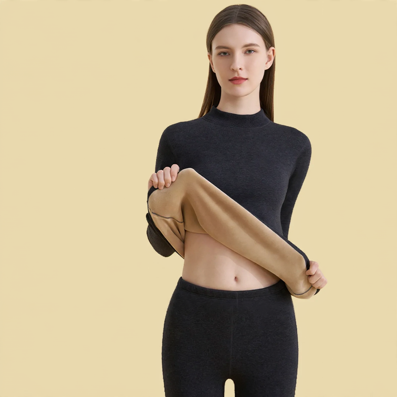 Padded thermal underwear set for women, stand-up collar