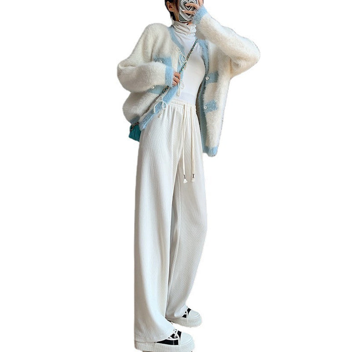 Cord wide pants with high waistband, loose fit