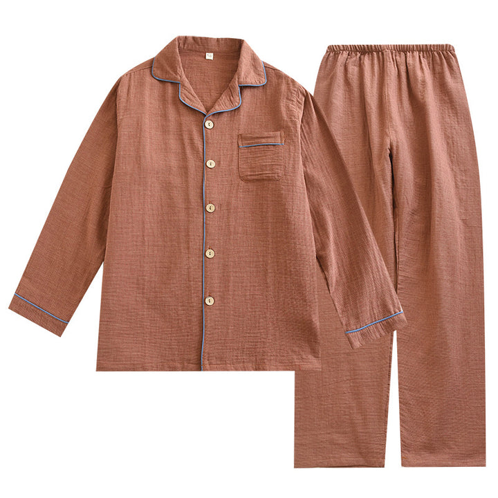 Men's house suit made of cotton double gauze, long-sleeved