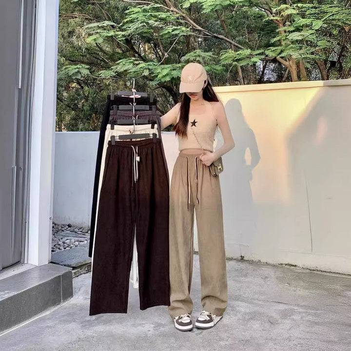Cord-wide pants with double drawstring