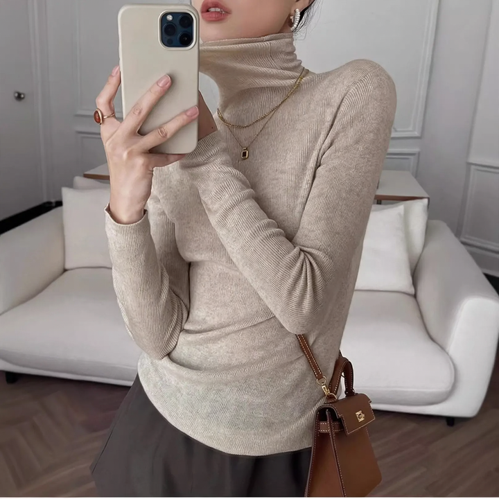 Women's cashmere wool sweater, thin, stand-up collar