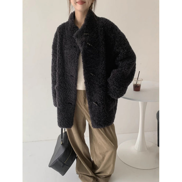 Sheepskin coat with toggle buttons, mid-length
