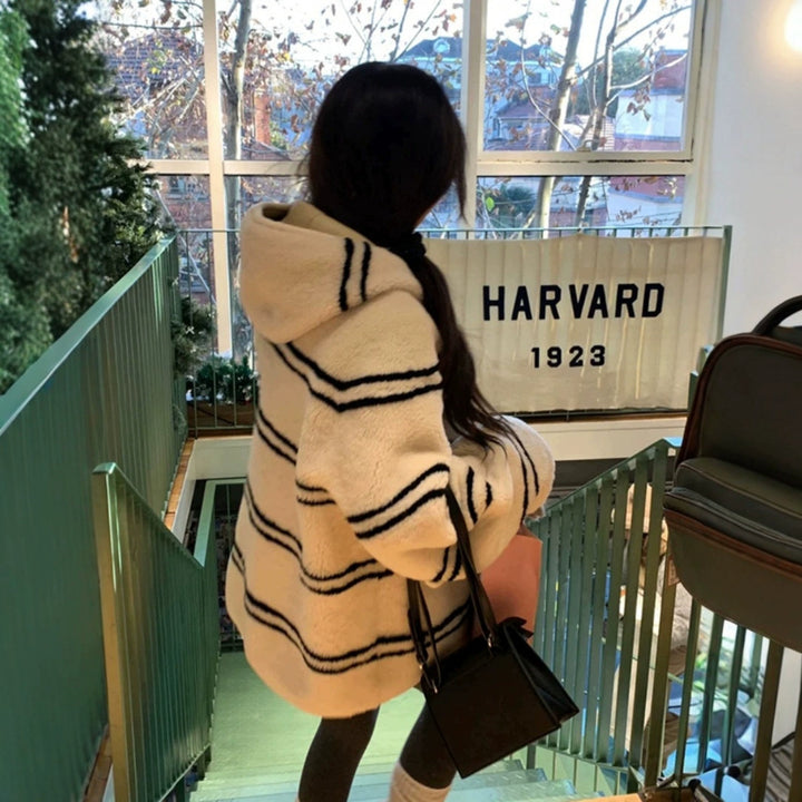 Women's sheepskin coat, mid-length, loose fit