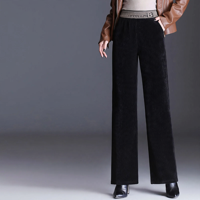 Padded women's corduroy pants with high waistband