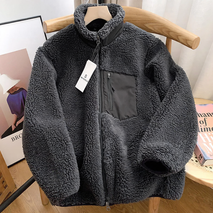 Casual women's jacket made of lambskin imitation with zipper