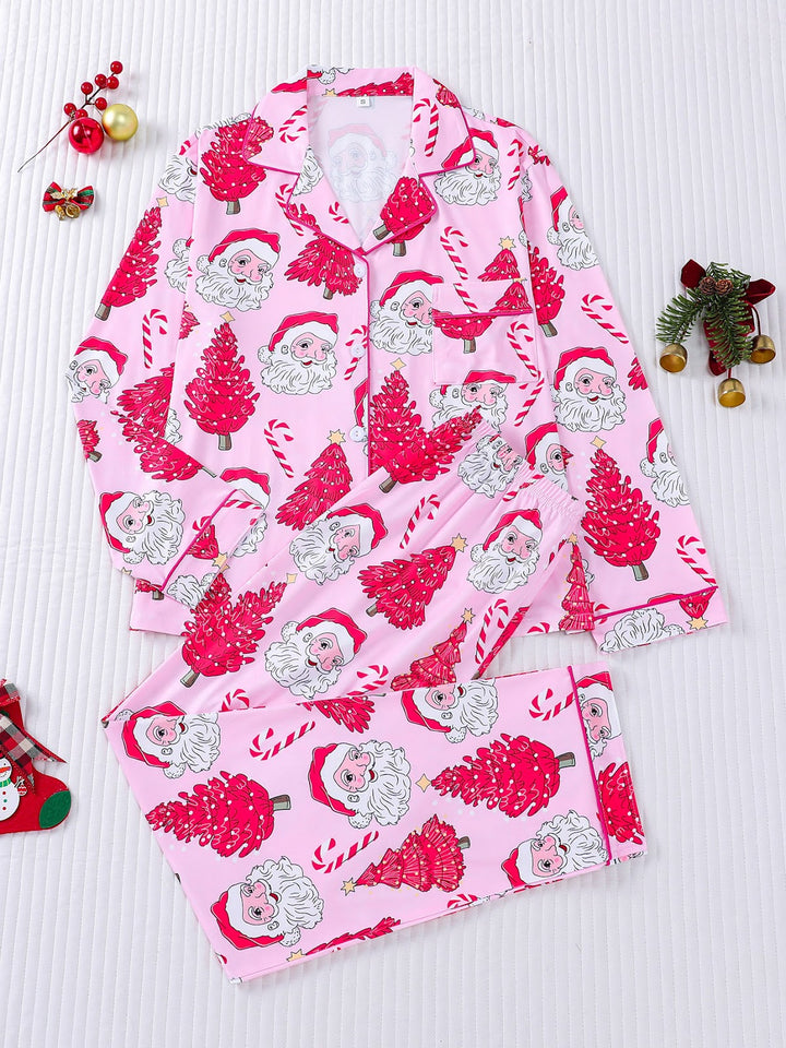 Women's Pajama Set, Long Sleeve, Christmas Motif, Notched Collar