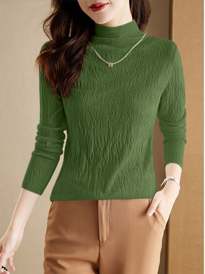 Women's wool sweater with stand-up collar, textured