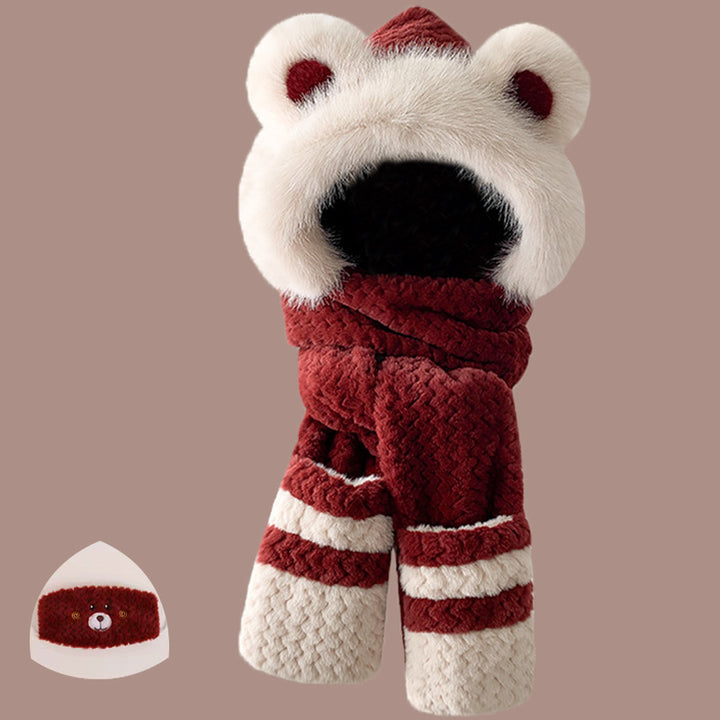 Fluffy set consisting of hat with fox ears and scarf