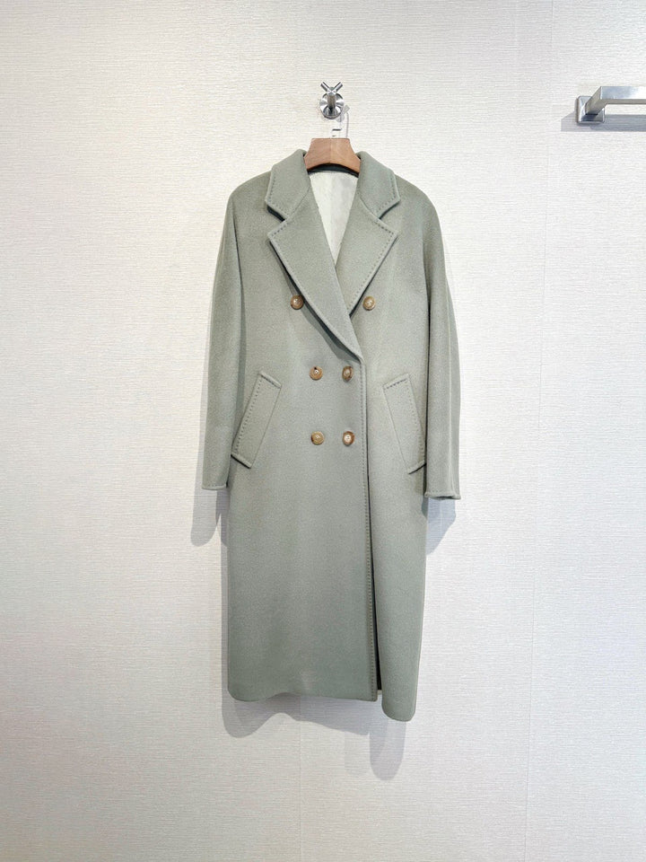 Classic women's wool coat, double-breasted, loose fit