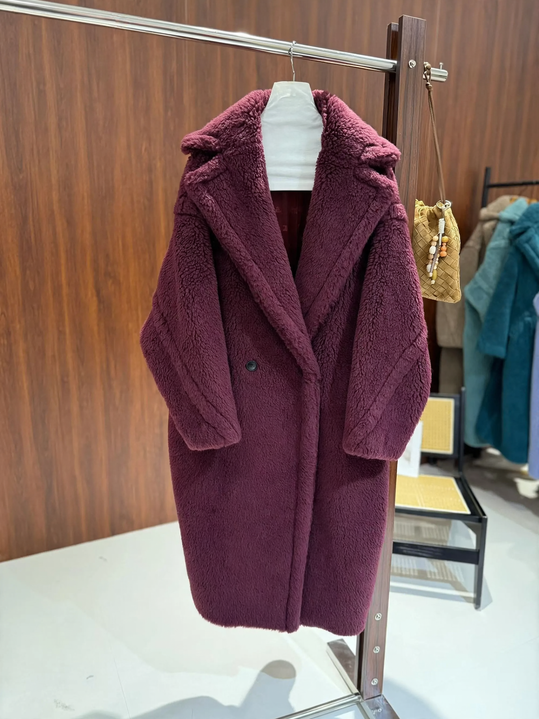Women's teddy coat, mid-length, loose fit