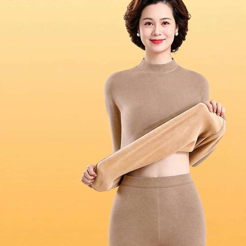 Thermal underwear set with stand-up collar, lined