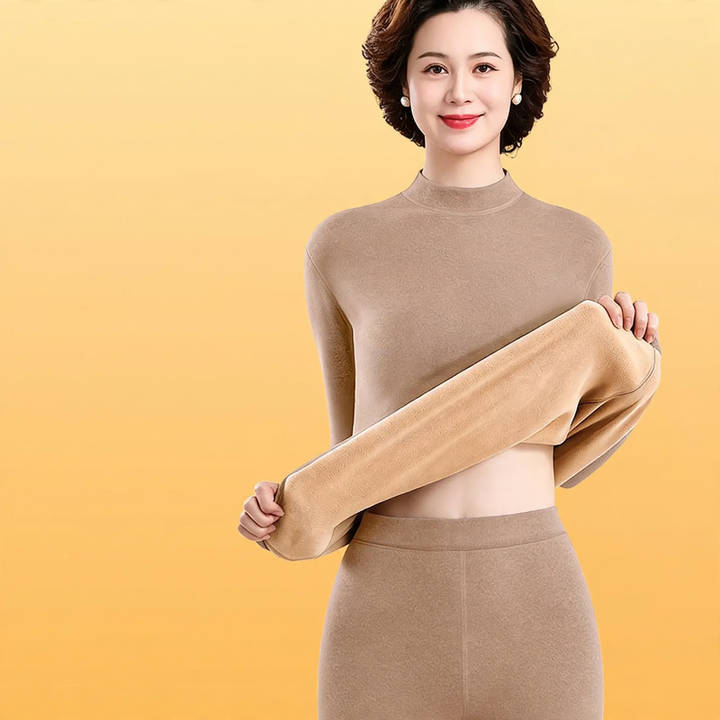 Thermal underwear set with stand-up collar, lined