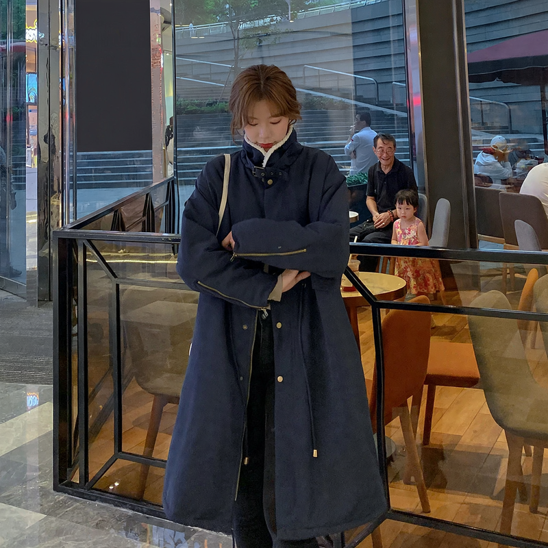 Padded lambskin jacket, knee-length, for women