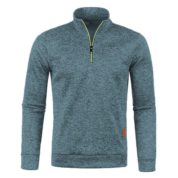 Men's knit sweater with stand-up collar and zipper